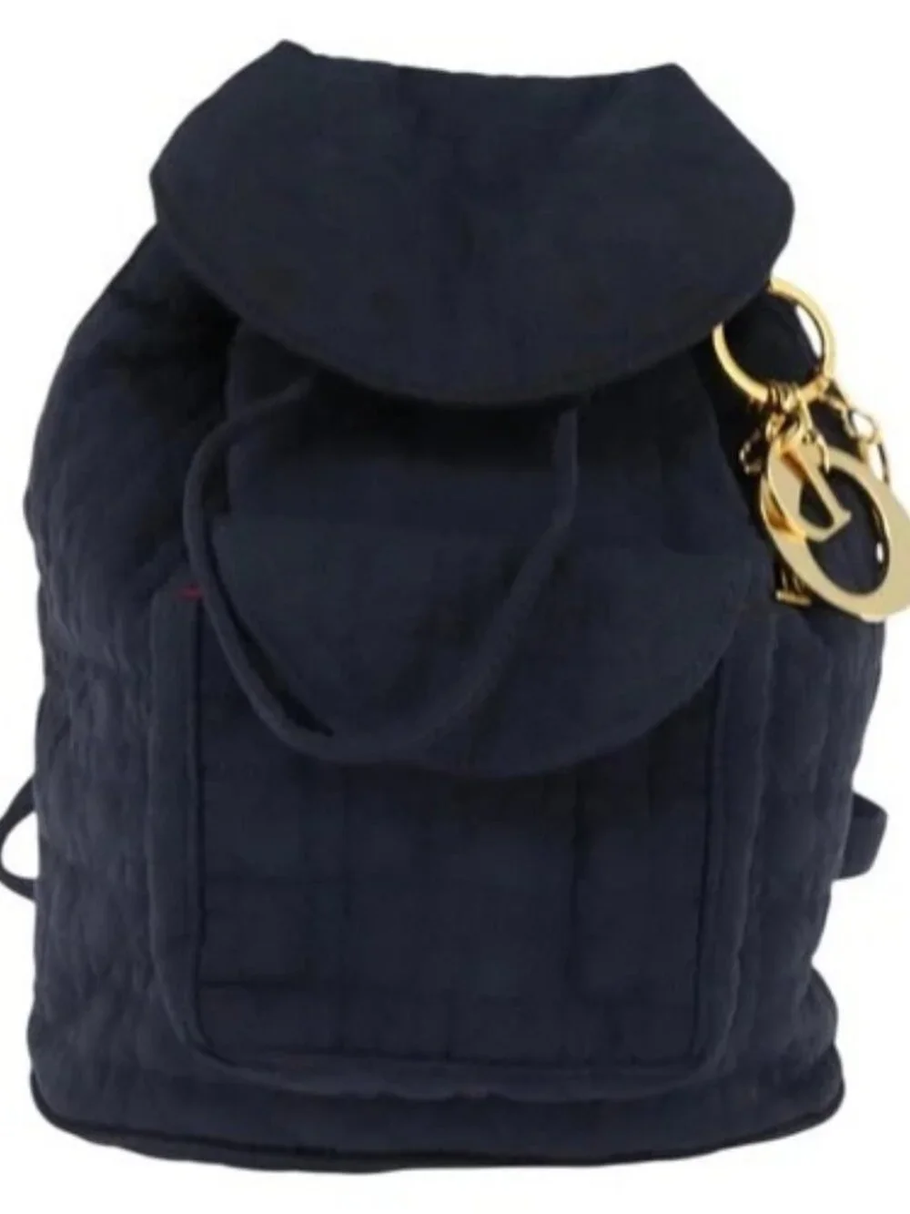 Christian Dior Canage Backpack Nylon Navy Gold Auth 146576
